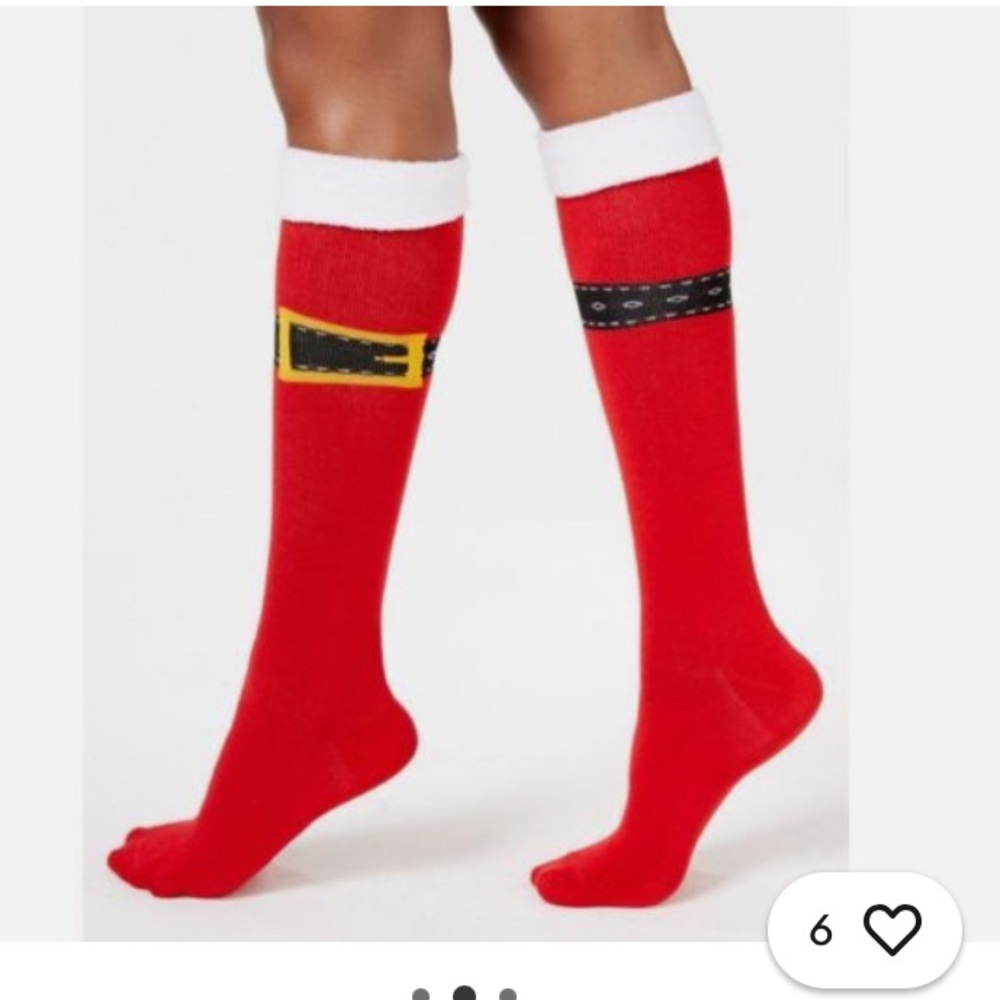 Santa-con Festive Red Santa knee high Socks NWOT